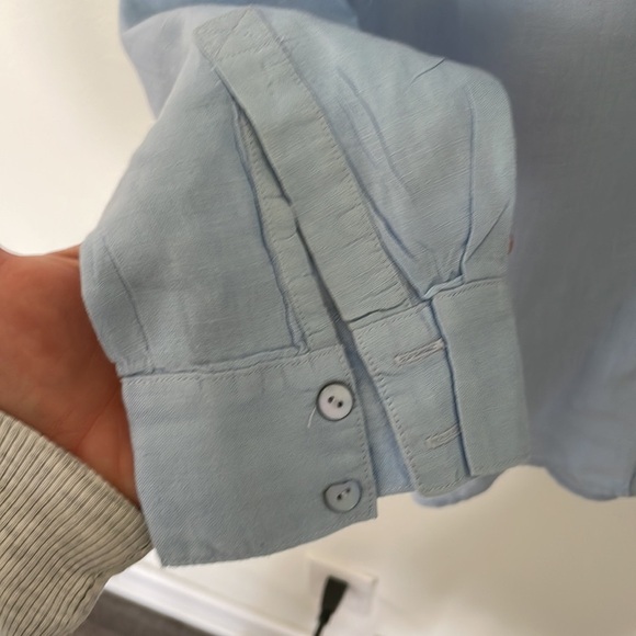 Eileen Fisher | 100% Organic Irish Linen Blue Collarless Button Down Tunic XS - Picture 6 of 13